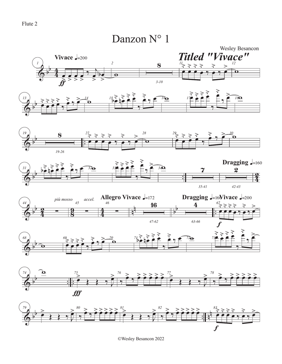 5 Danzons for Orchestra (2nd Flute) Flute Solo scores gallery preview page 1