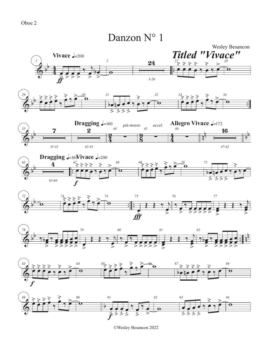 5 Danzons for Orchestra (2nd Oboe) Oboe Solo scores gallery preview page 1