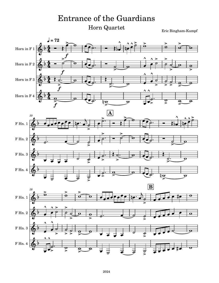Entrance of the Guardians Brass Quartet scores gallery preview page 1