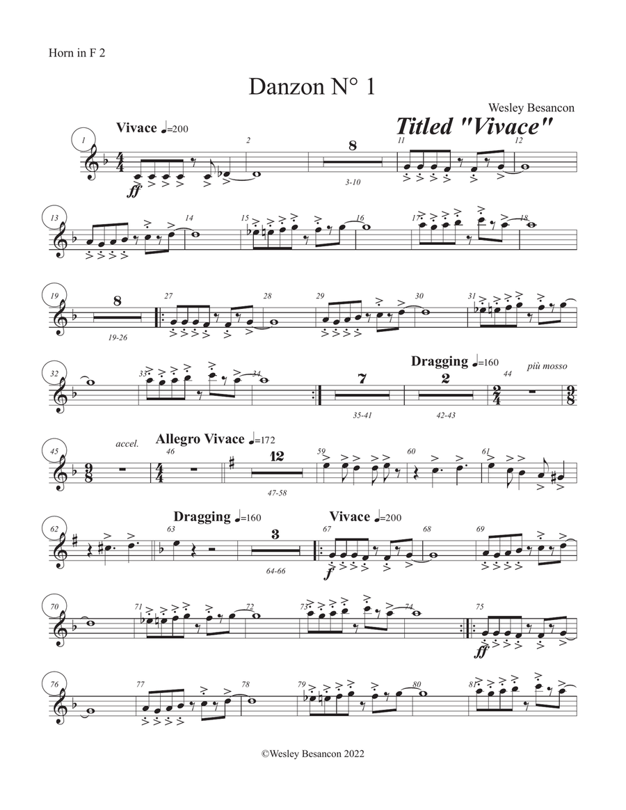 5 Danzons for Orchestra (2nd Horn in F) Horn Solo scores gallery preview page 1