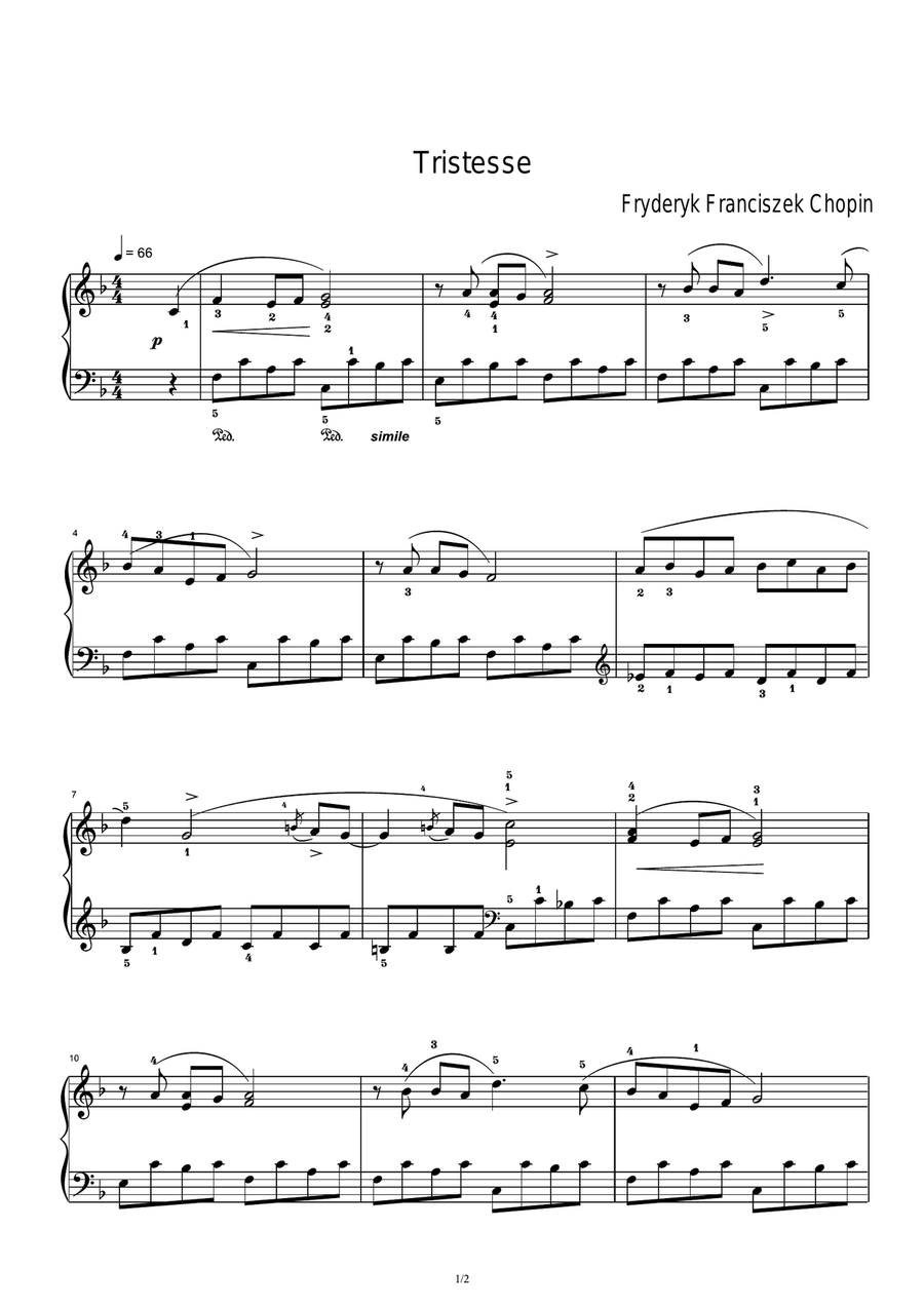 Tristesse - Fryderyk Franciszek Chopin Piano Solo scores gallery preview page 1