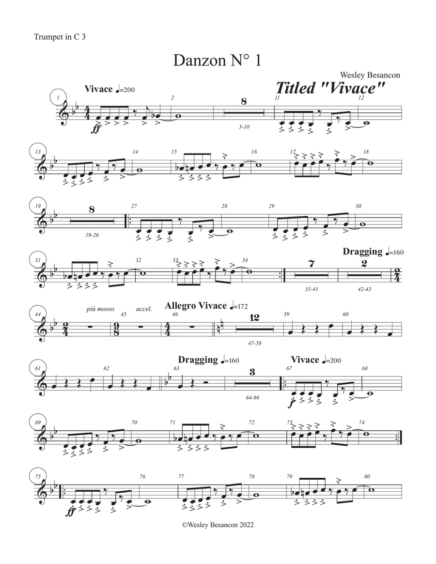 5 Danzons for Orchestra (3rd Trumpet in C) C Trumpet scores gallery preview page 1