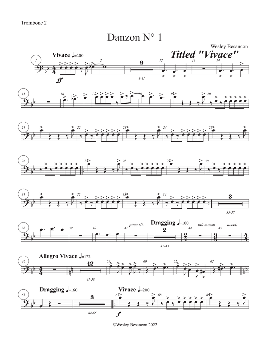 5 Danzons for Orchestra (2nd Trombone) Trombone Solo scores gallery preview page 1