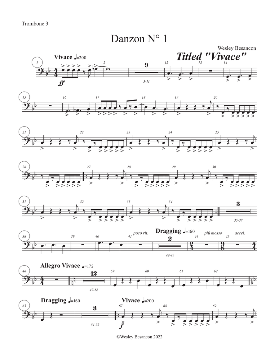 5 Danzons for Orchestra (3rd/Bass Trombone) Bass Trombone scores gallery preview page 1