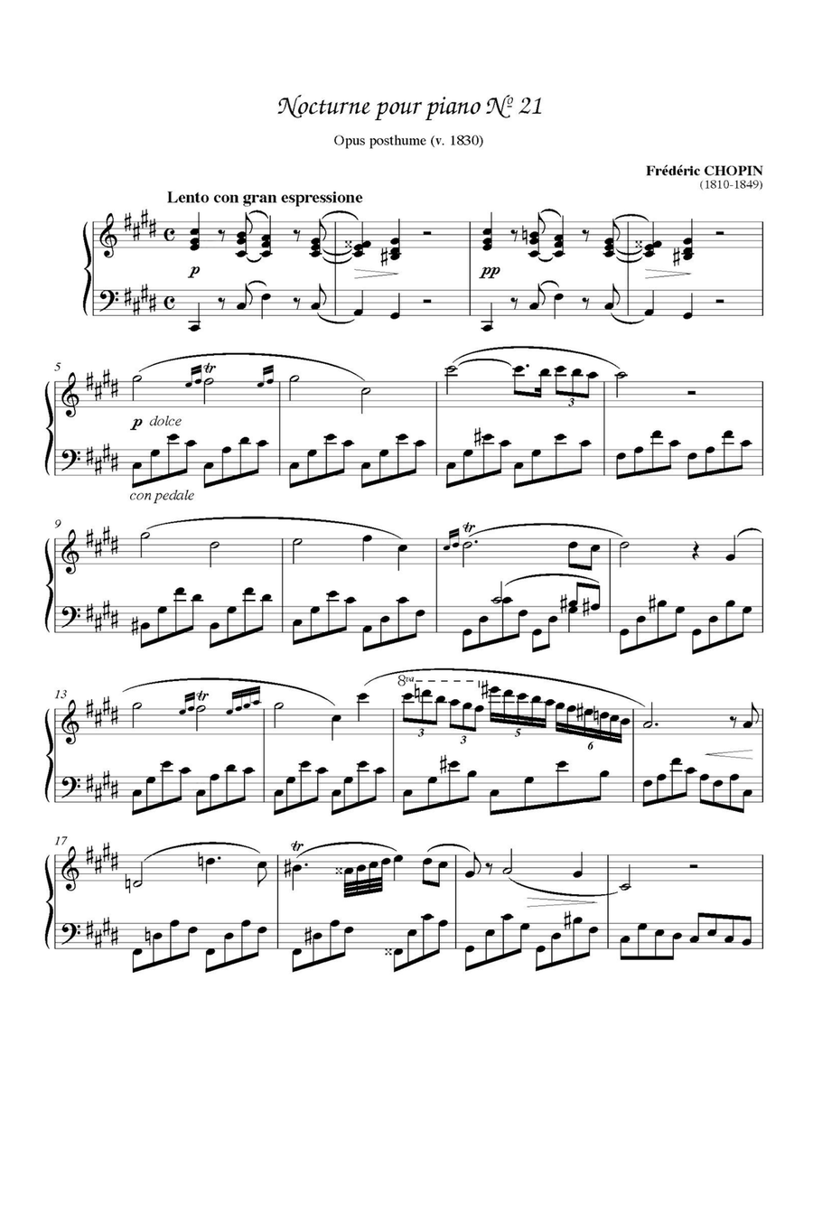Nocturnes NO.21- Fryderyk Franciszek Chopin Piano Solo scores gallery preview page 1