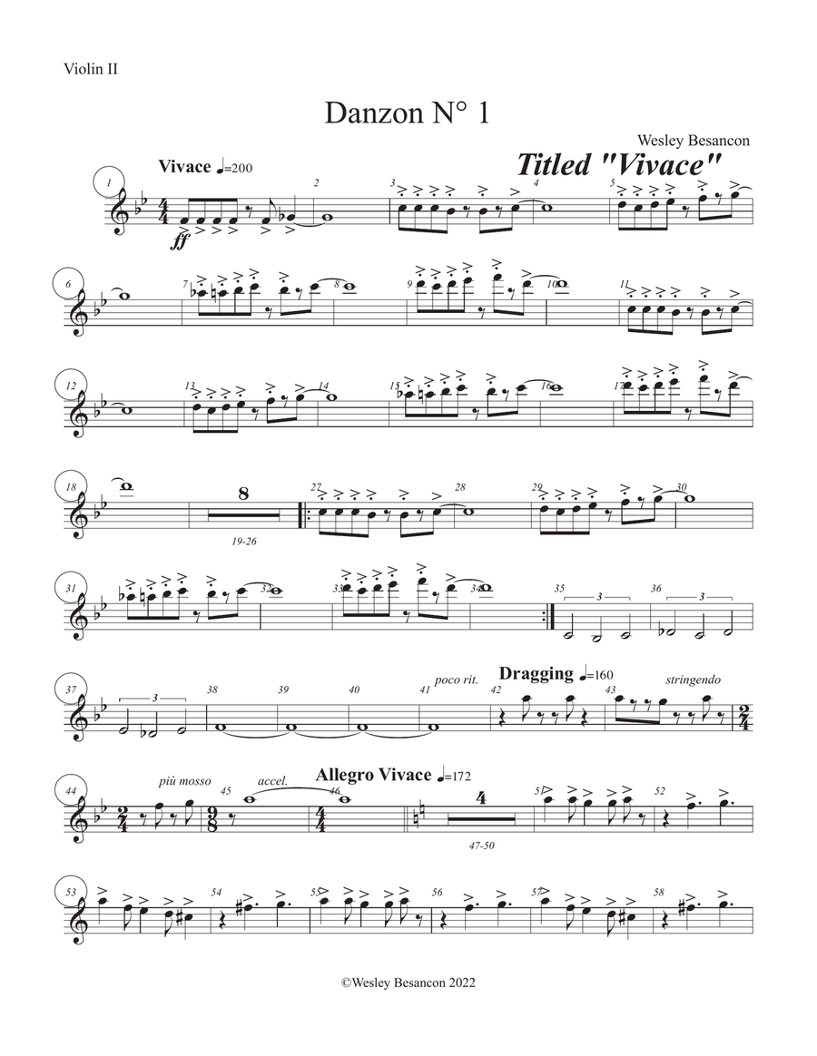 5 Danzons for Orchestra (2nd Violin) Violin Solo scores gallery preview page 1