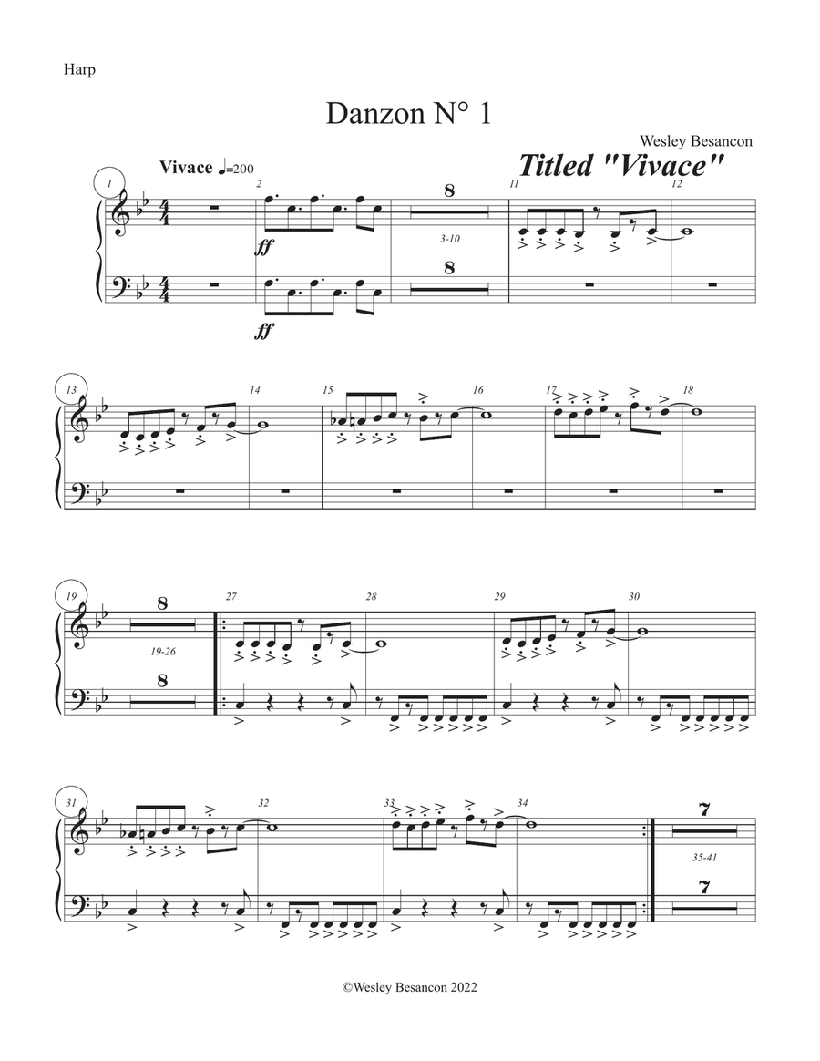 5 Danzons for Orchestra (Harp, Percussion, and Timpani) Harp scores gallery preview page 1