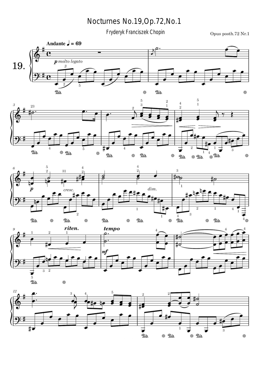 Nocturnes No.19,Op.72,No.1 - Fryderyk Franciszek Chopin Piano Solo scores gallery preview page 1