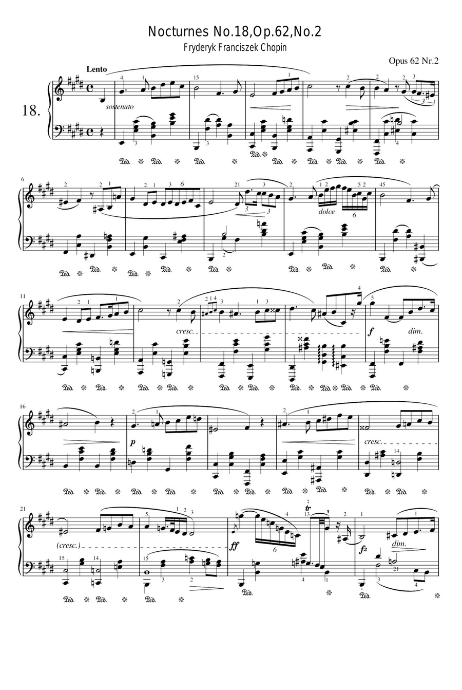 Nocturnes No.18,Op.62,No.2 - Fryderyk Franciszek Chopin Piano Solo scores gallery preview page 1