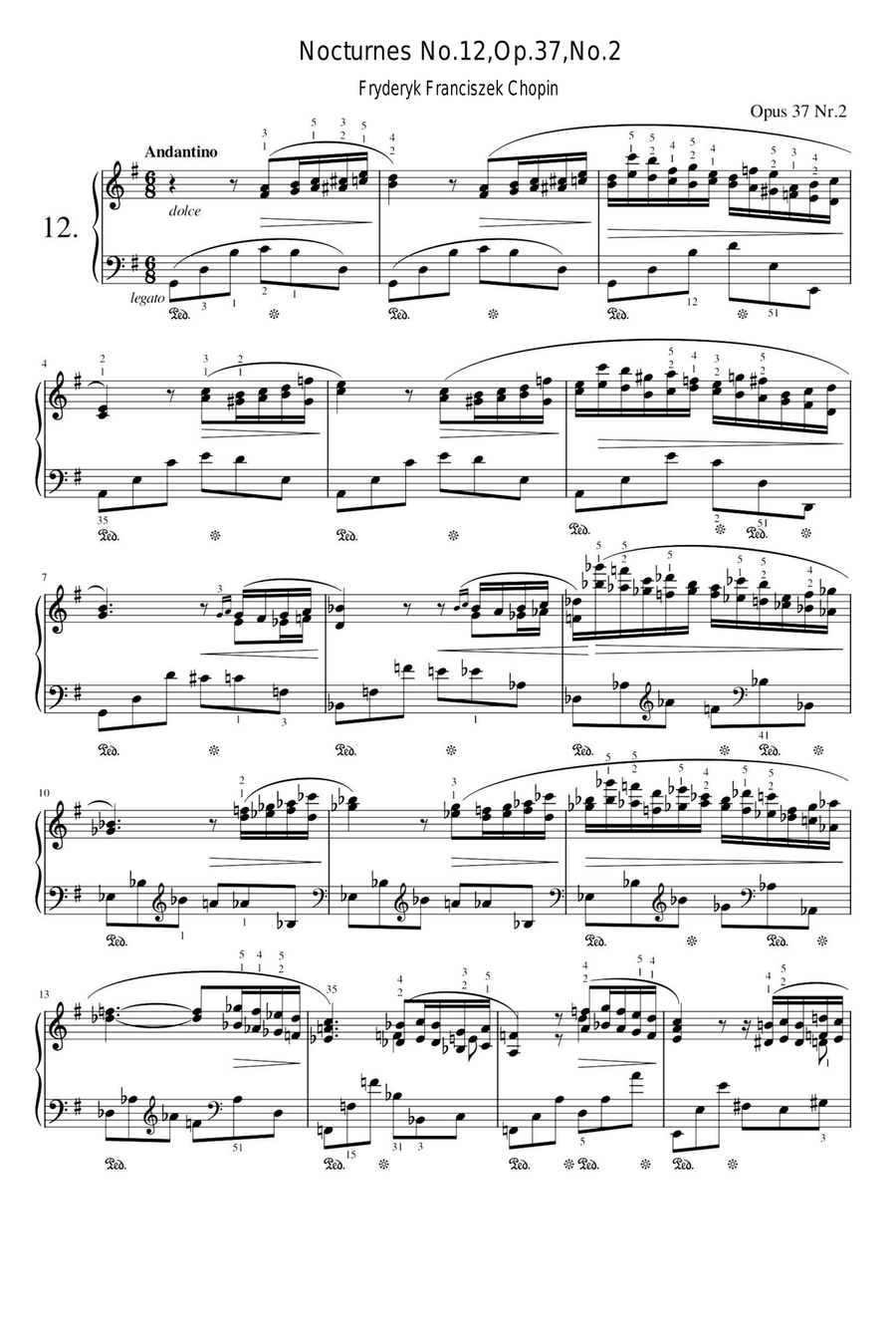 Nocturnes No.12,Op.37,No.2 - Fryderyk Franciszek Chopin Piano Solo scores gallery preview page 1