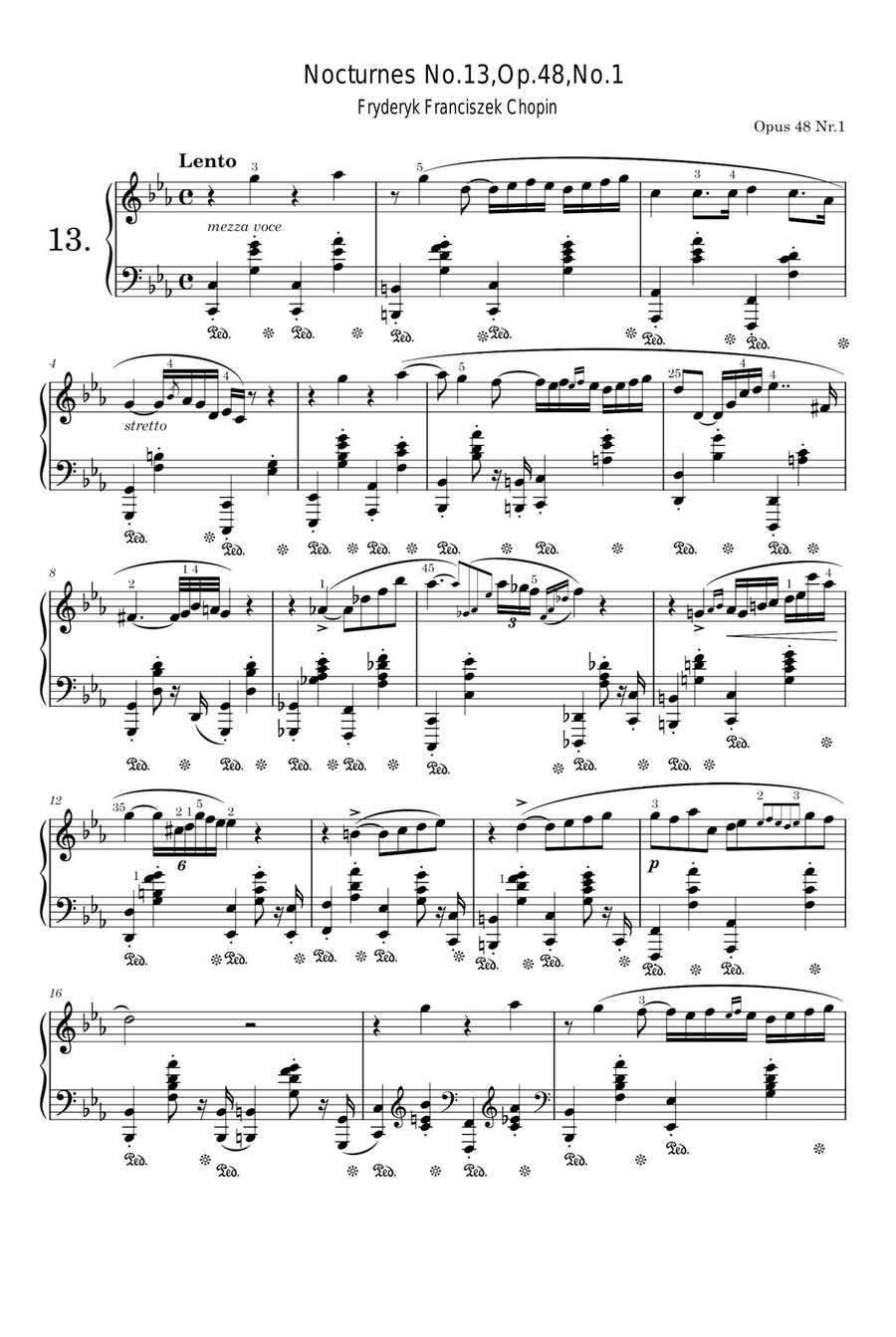 Nocturnes No.13,Op.48,No.1 - Fryderyk Franciszek Chopin Piano Solo scores gallery preview page 1