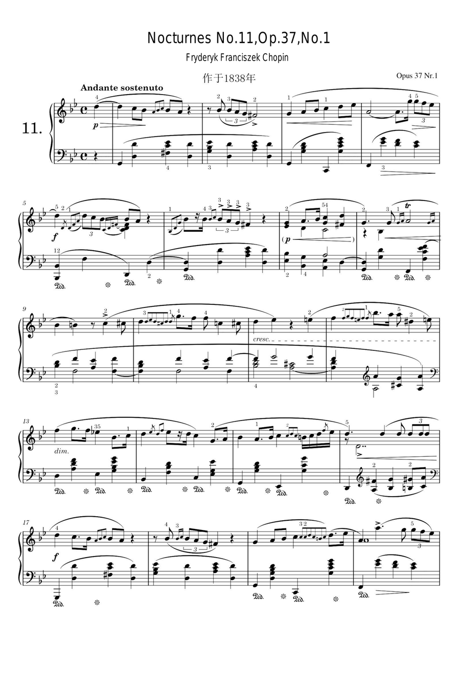 Nocturnes No.11,Op.37,No.1 - Fryderyk Franciszek Chopin Piano Solo scores gallery preview page 1