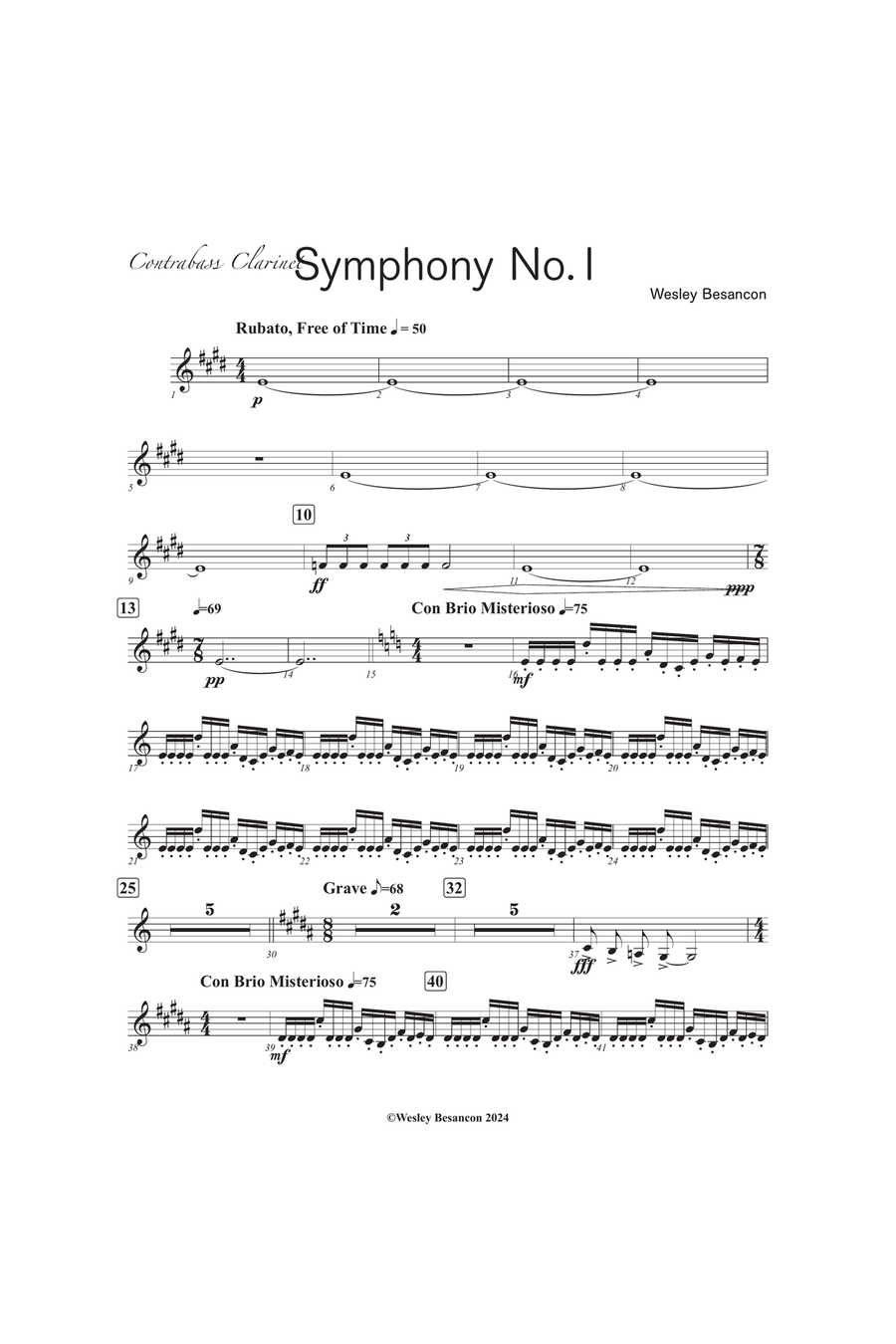 Symphony No. 1 (Contrabass Clarinet in BBb) B-Flat Clarinet scores gallery preview page 1