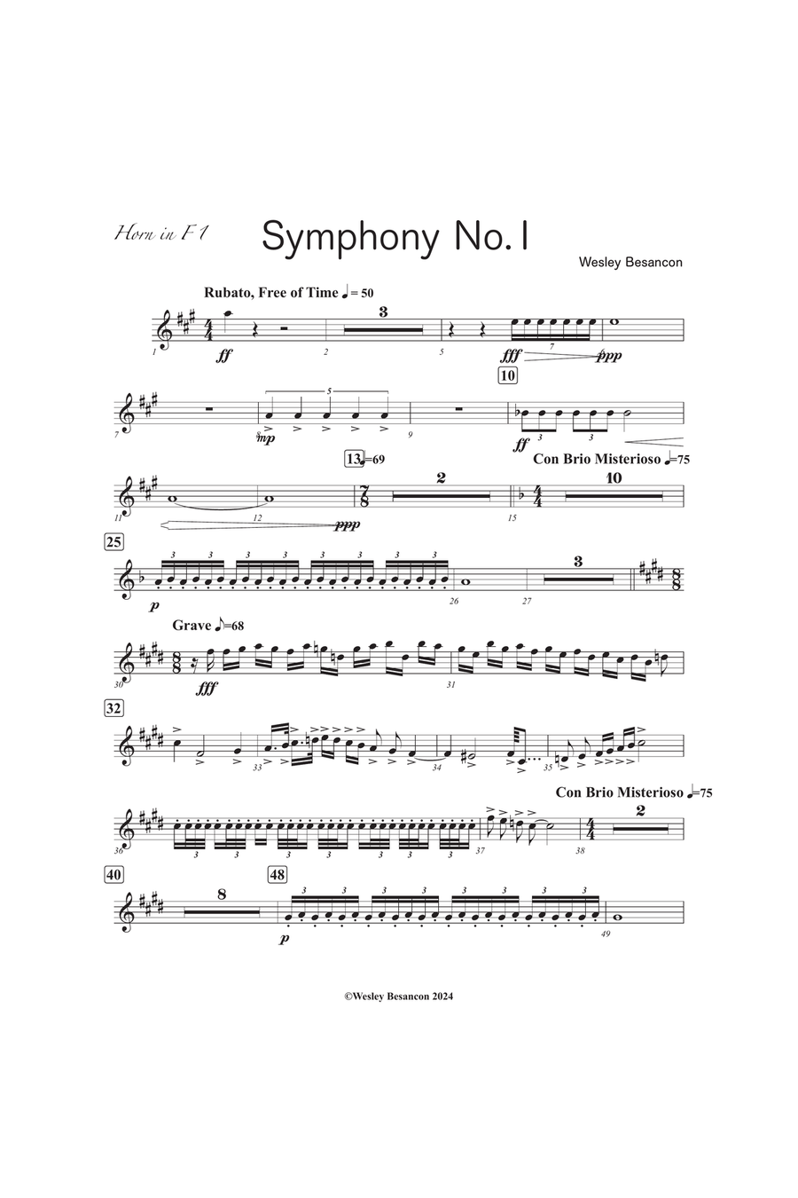 Symphony No. 1 (1st Horn in F) Horn Solo scores gallery preview page 1