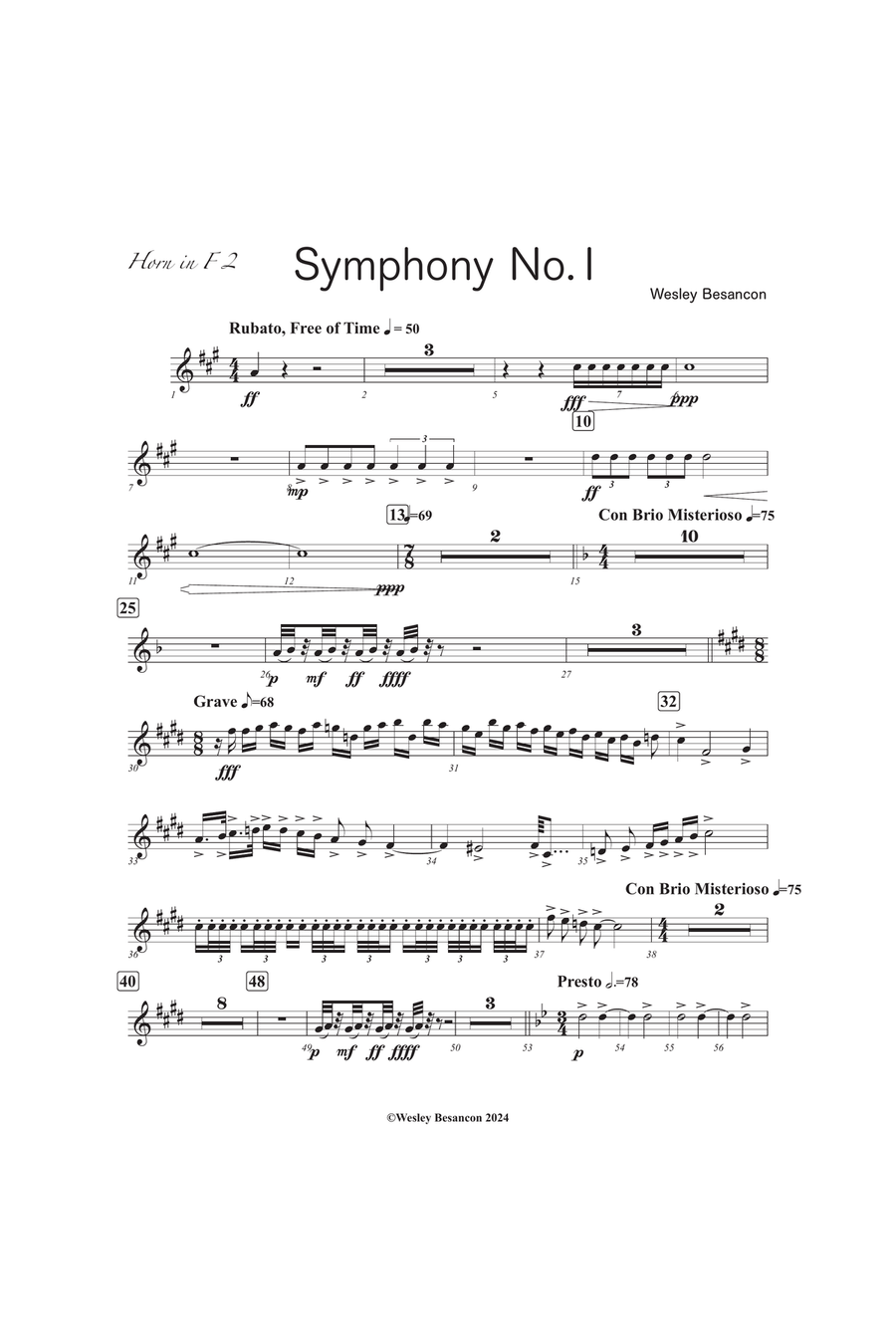 Symphony No. 1 (2nd Horn in F) Horn Solo scores gallery preview page 1