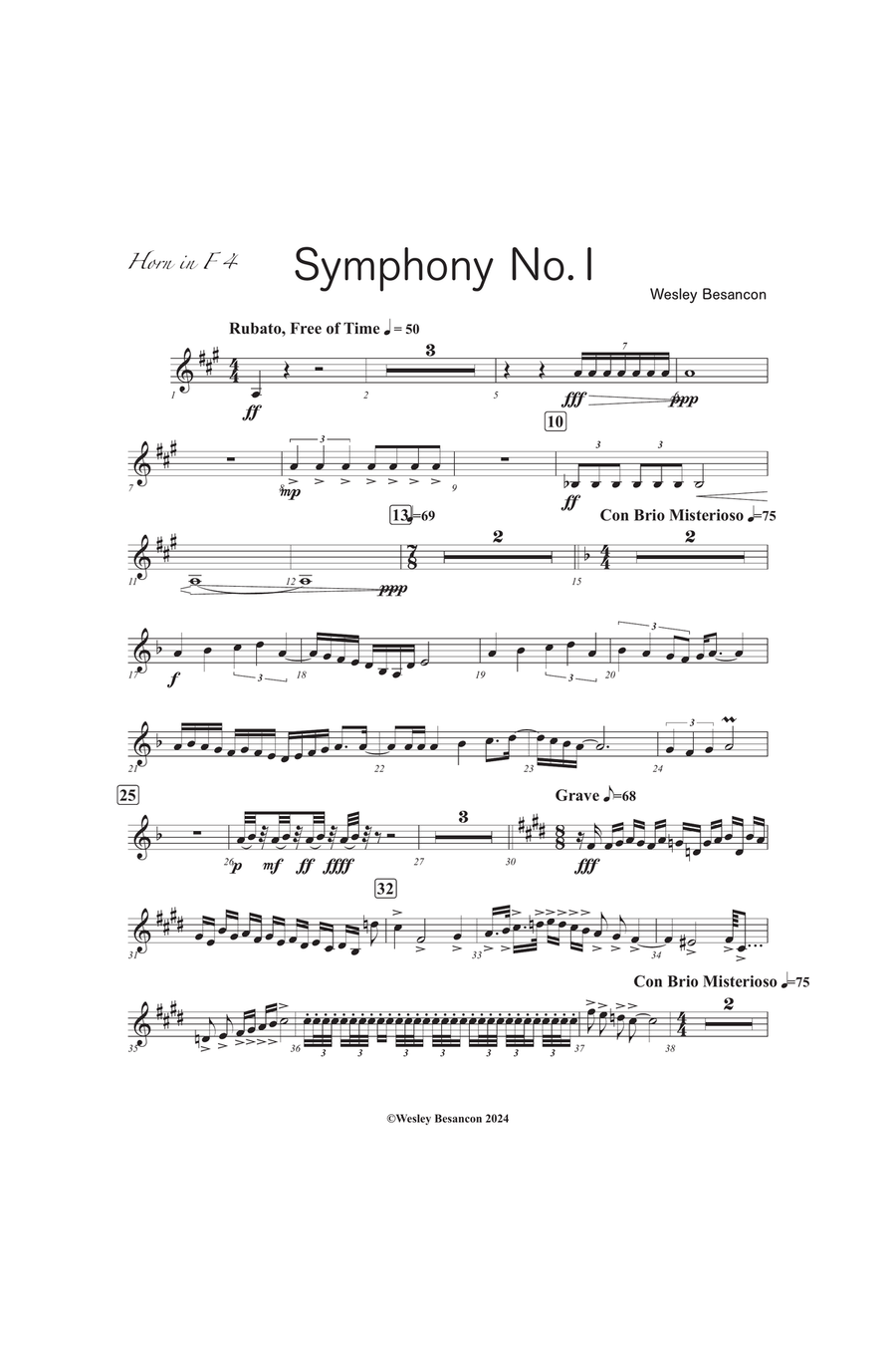 Symphony No. 1 (Horn in F 4) Horn Solo scores gallery preview page 1