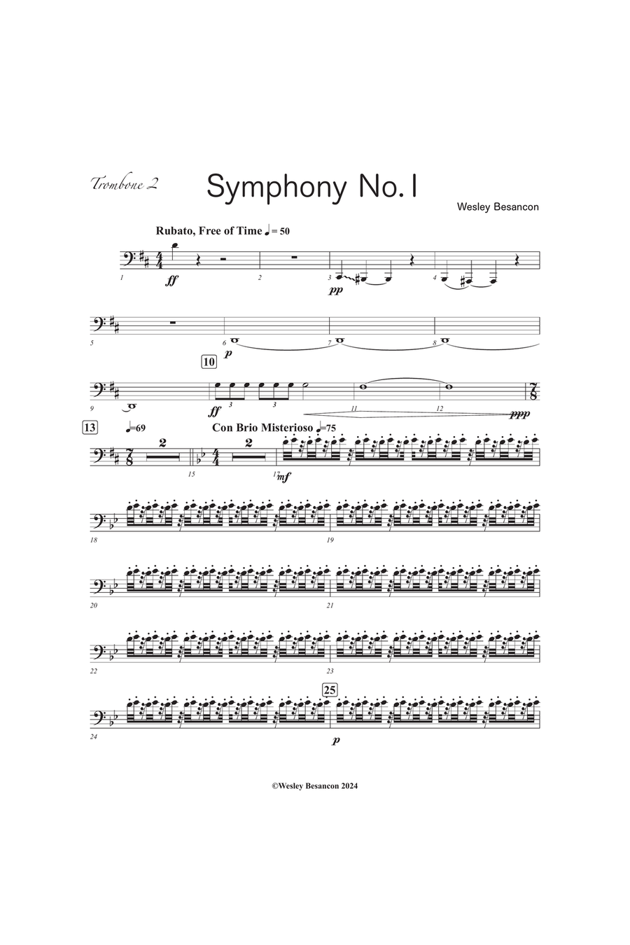 Symphony No. 1 (2nd Trombone) Trombone Solo scores gallery preview page 1