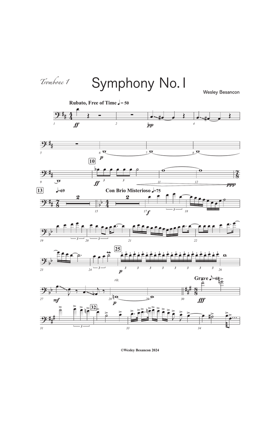Symphony No. 1 (1st Trombone) Trombone Solo scores gallery preview page 1