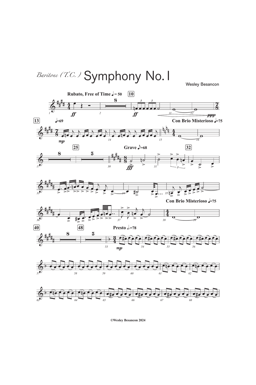Symphony No. 1 (Baritone T.C.) Baritone Horn TC scores gallery preview page 1