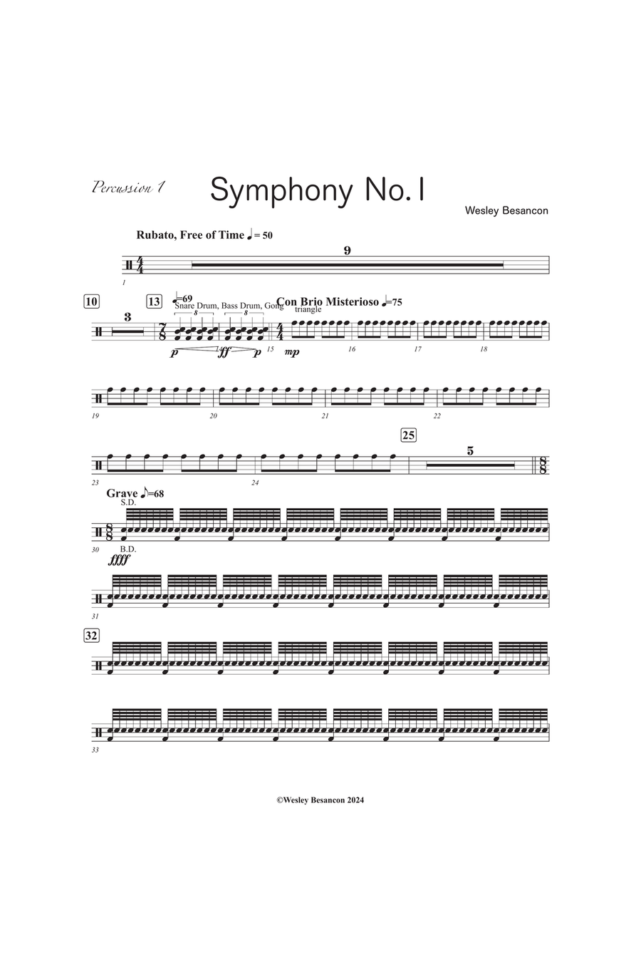 Symphony No. 1 (1st Percussion) Percussion scores gallery preview page 1