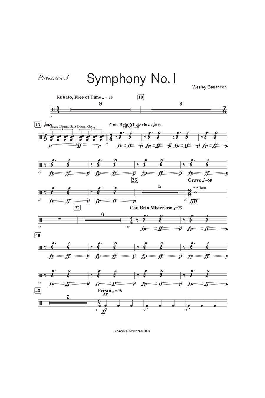 Symphony No. 1 (3rd Percussion) Percussion scores gallery preview page 1
