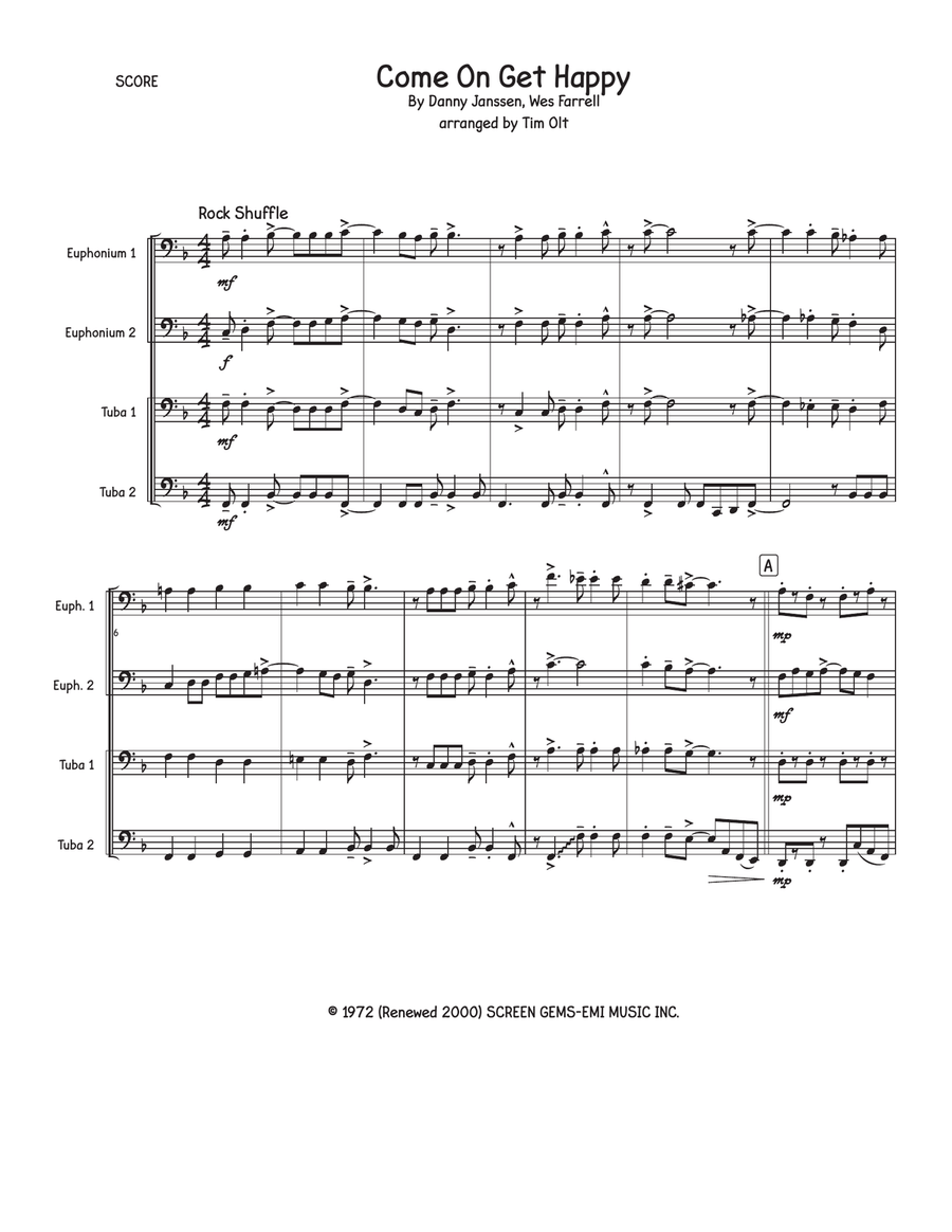 Come On Get Happy Come On Get Happy Brass Quartet scores gallery preview page 1