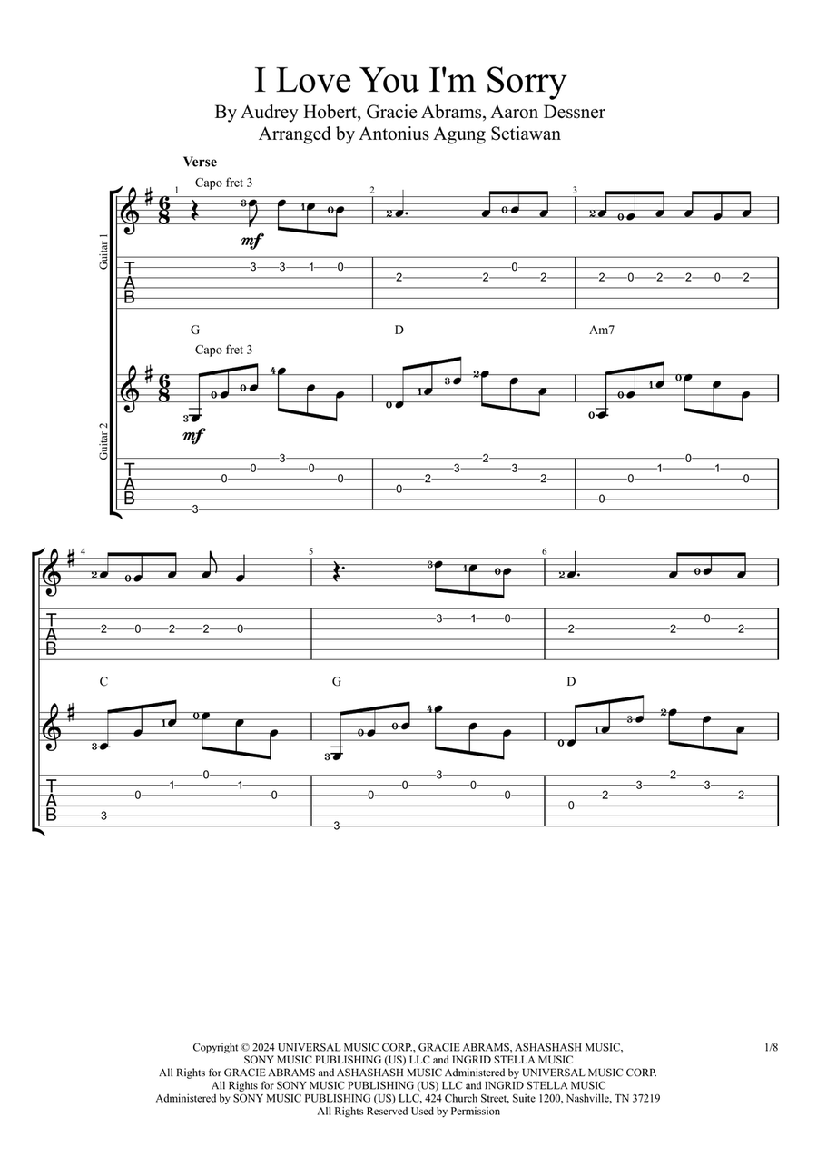 I Love You, I'm Sorry I Love You, I'm Sorry Guitar Ensemble scores gallery preview page 1