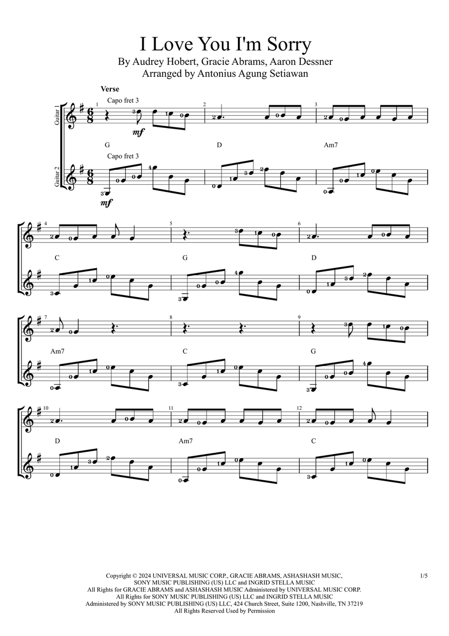 I Love You, I'm Sorry I Love You, I'm Sorry Acoustic Guitar scores gallery preview page 1
