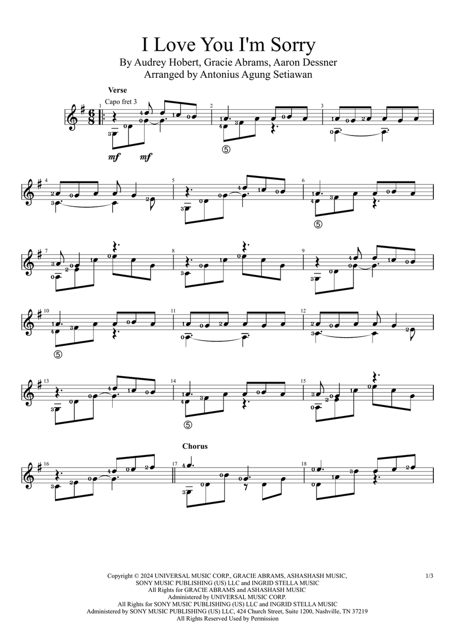 I Love You, I'm Sorry Acoustic Guitar scores gallery preview page 1