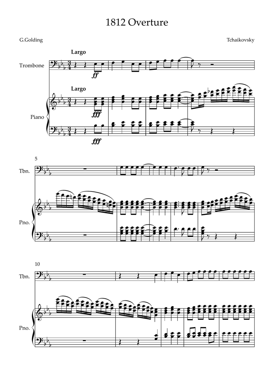 Finale from 1812 Overture Short Piano scores gallery preview page 1