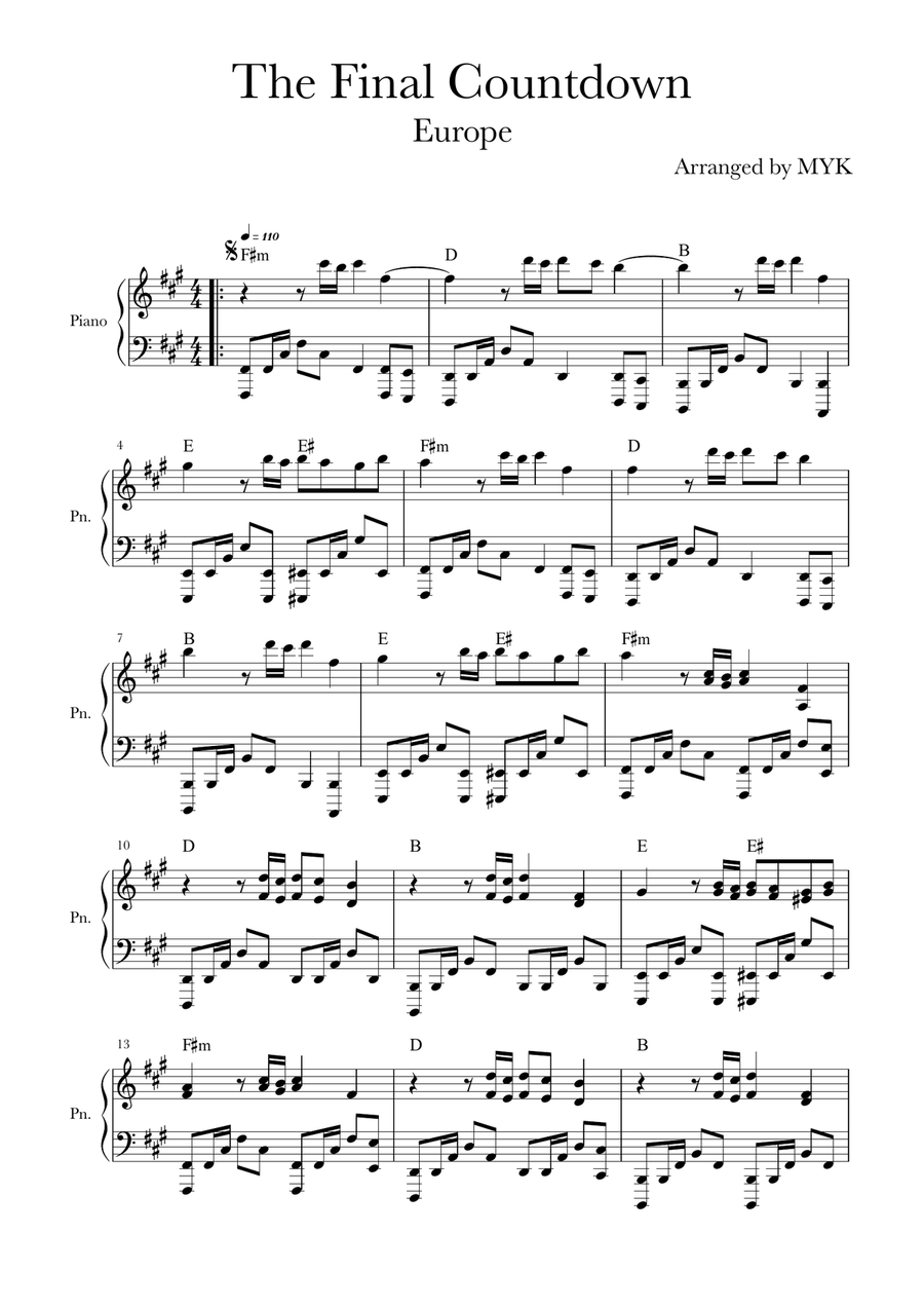 The Final Countdown The Final Countdown Piano, Vocal scores gallery preview page 1
