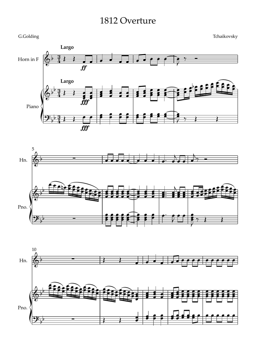 Finale from 1812 Overture Short Piano scores gallery preview page 1