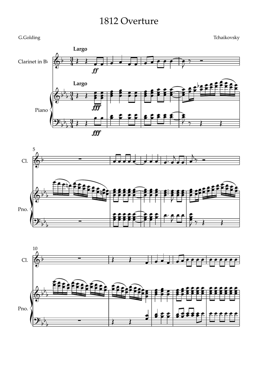 Finale from 1812 Overture Short Clarinet Solo scores gallery preview page 1