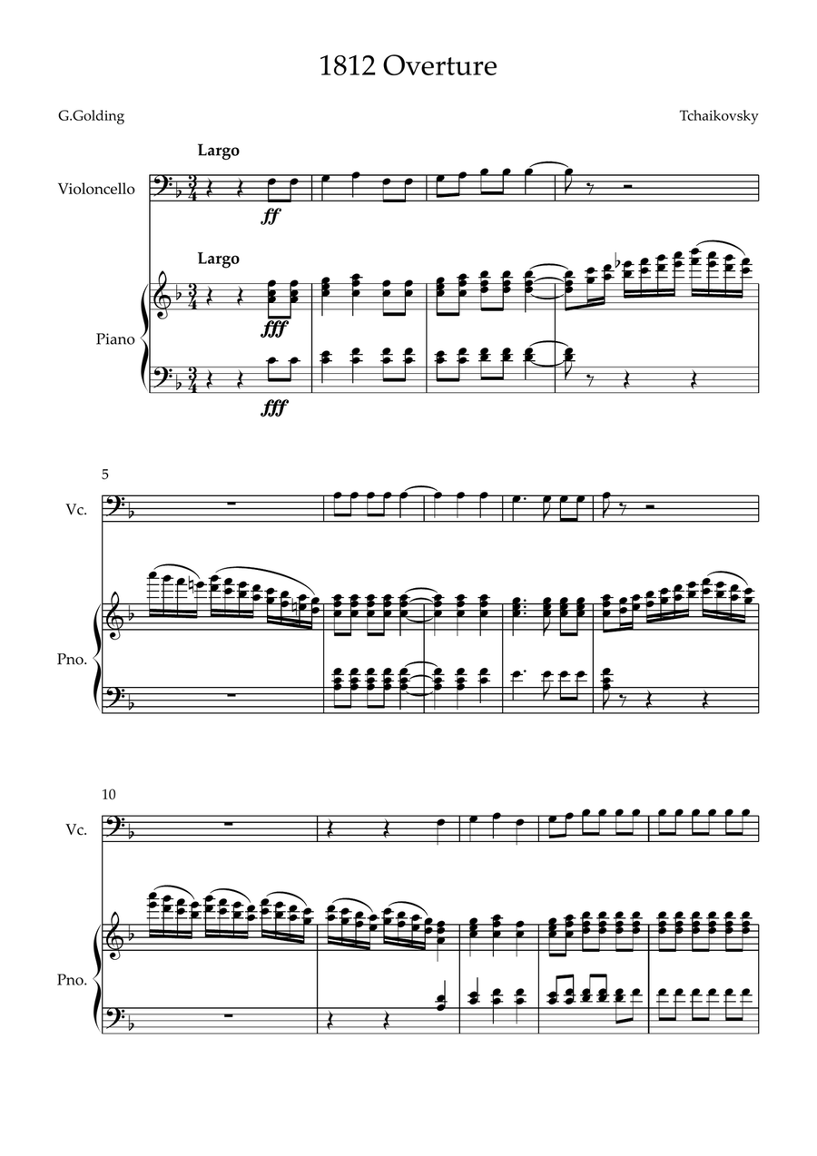 Finale from 1812 Overture Short Piano scores gallery preview page 1