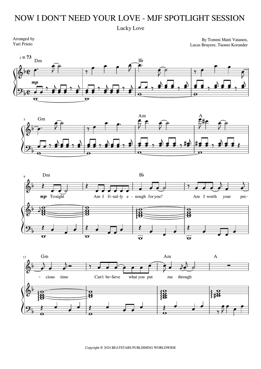 Now I Dont Need Your Love - Mjf Spotlight Session Piano, Vocal scores gallery preview page 1