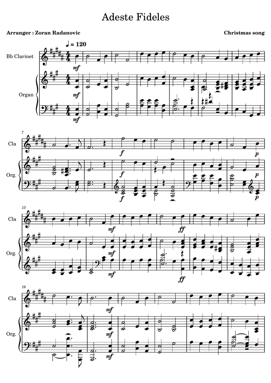Adeste Fideles - for Bb clarinet + organ Woodwind Duet scores gallery preview page 1