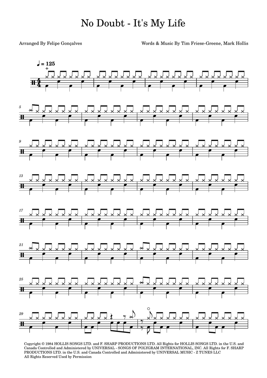 It's My Life It's My Life Drum Set scores gallery preview page 1