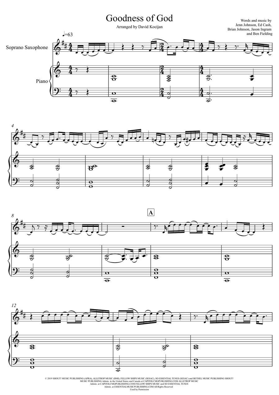 Goodness Of God Goodness Of God Soprano Saxophone scores gallery preview page 1