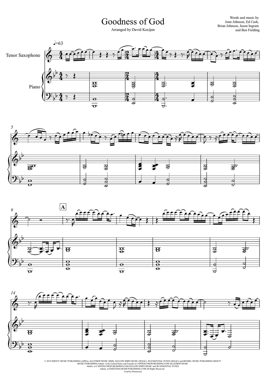 Goodness Of God Goodness Of God Tenor Saxophone scores gallery preview page 1