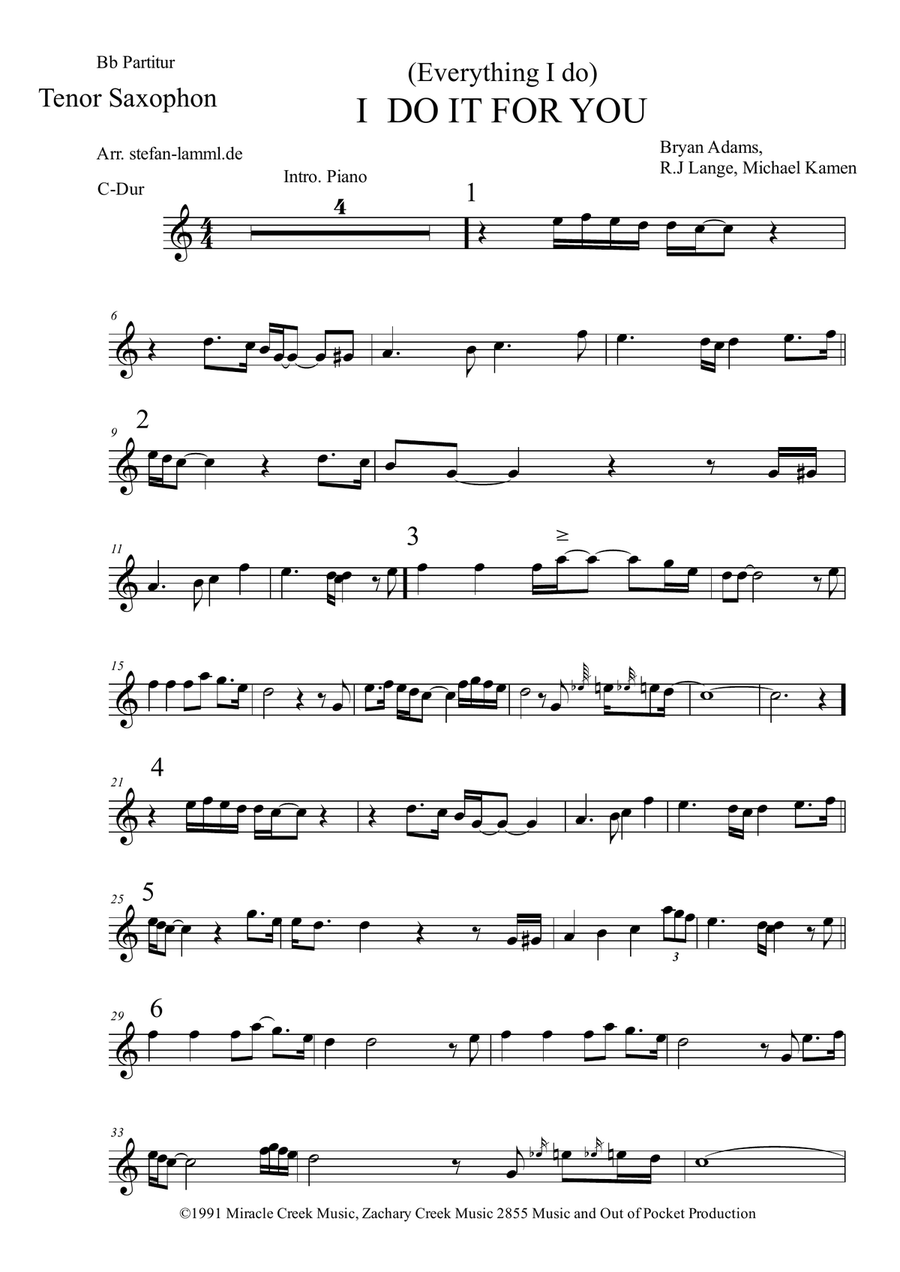 (Everything I Do) I Do It For You Tenor Saxophone scores gallery preview page 1