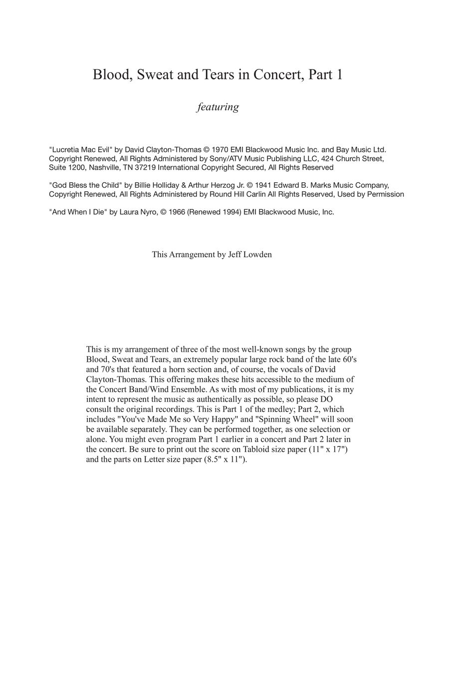 Medley: Lucretia Mac Evil with God Bless' The Child and And When I Die Concert Band scores gallery preview page 1
