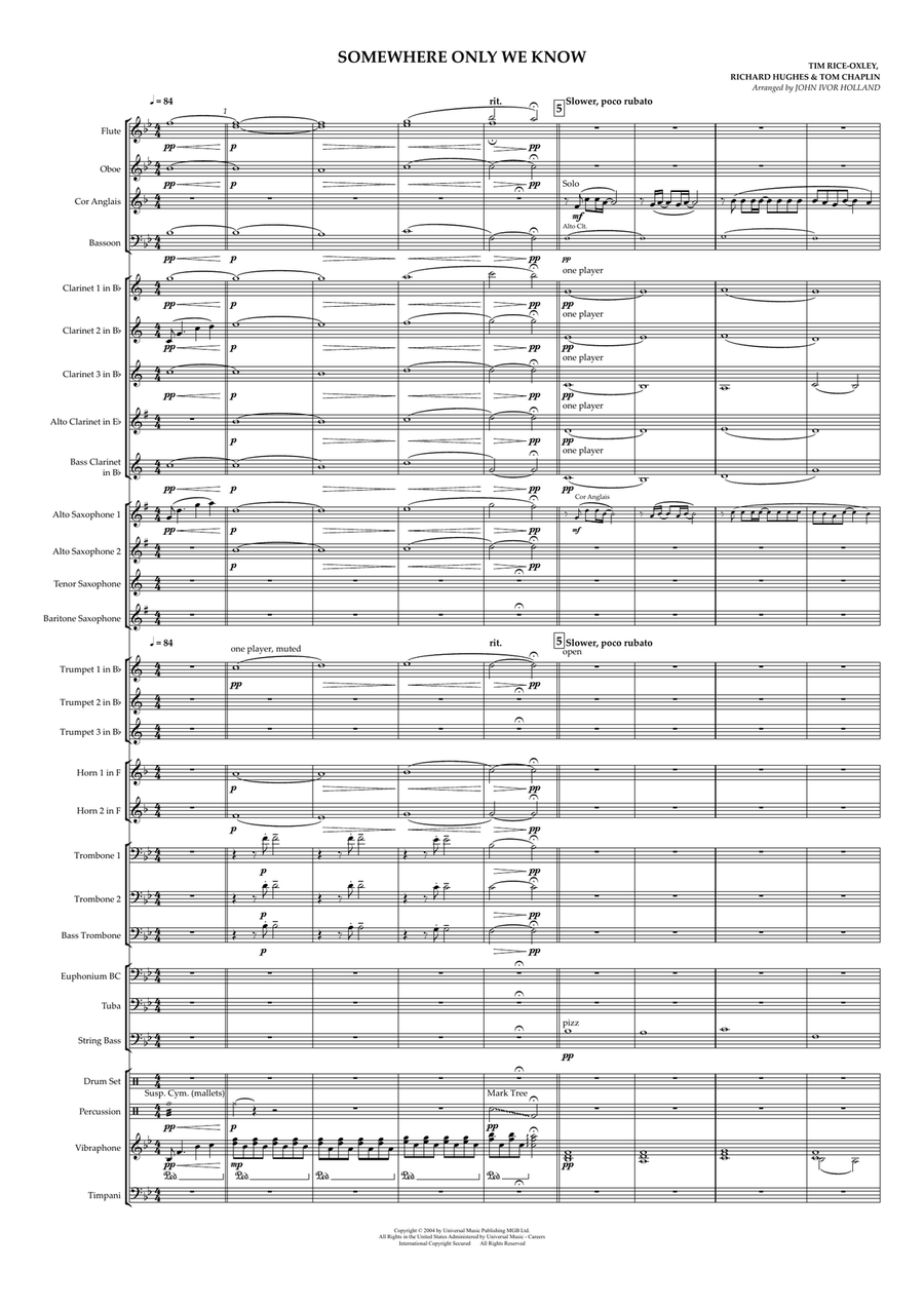 Somewhere Only We Know Concert Band scores gallery preview page 1