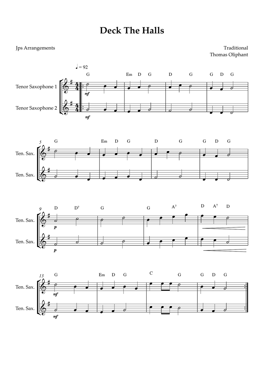 6 Easy Christmas Duets for Tenor sax Woodwind Duet scores gallery preview page 4