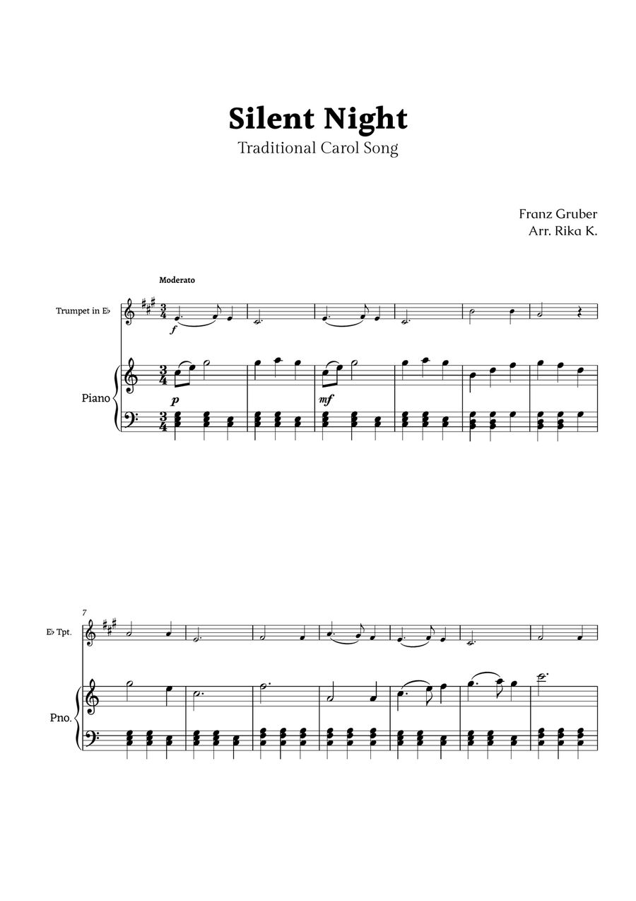 Silent Night for E♭ Trumpet and Piano Chamber Music scores gallery preview page 1