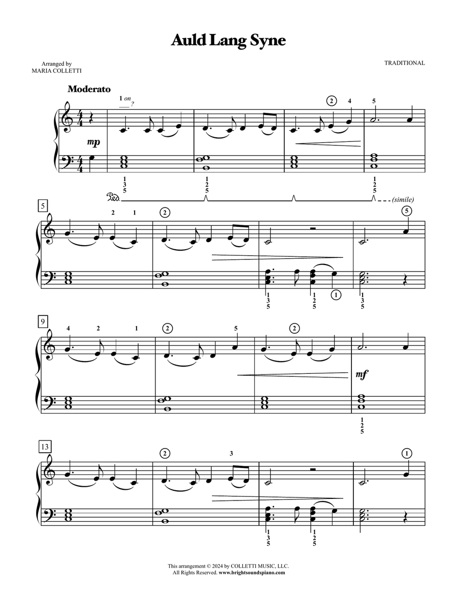 Auld Lang Syne – Level 2 Piano Easy Piano scores gallery preview page 1