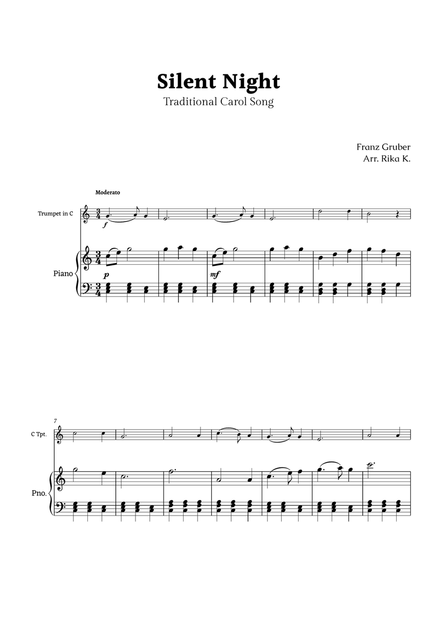 Silent Night for C Trumpet and Piano Chamber Music scores gallery preview page 1