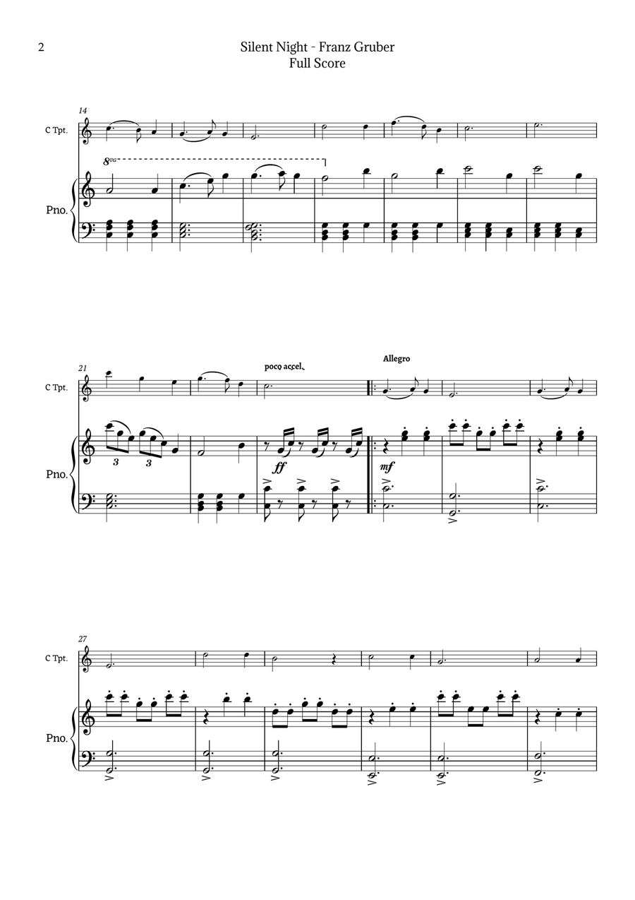 Silent Night for C Trumpet and Piano Chamber Music scores gallery preview page 2