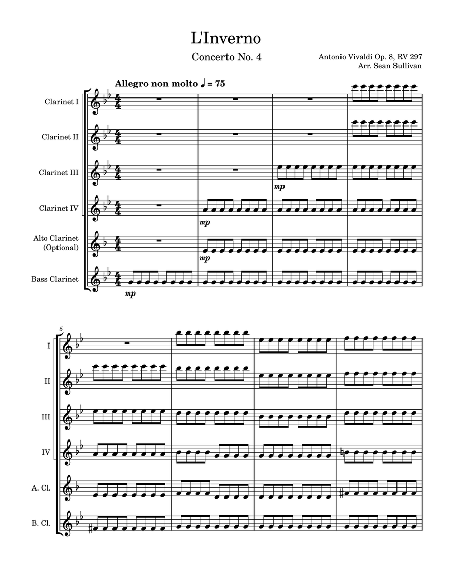 Allegro non molto from Winter Clarinet Quintet scores gallery preview page 2