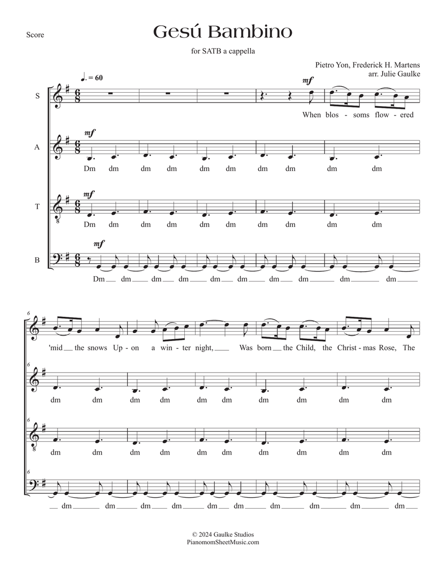 Gesú Bambino SATB a cappella with divisis Divisi scores gallery preview page 1