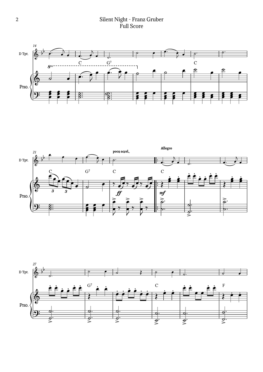 Silent Night for D Trumpet and Piano Chamber Music scores gallery preview page 2